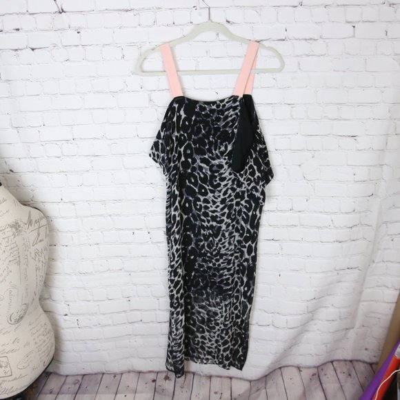 20. Topshop leopard print silk black dress cold shoulder Size 2 - Picture 6 of 9